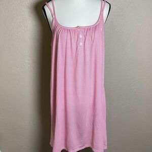 Lauren Ralph Lauren Women's Pink White Striped Henley Chemise Nightgown Size M